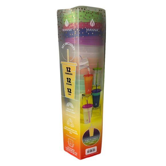 Manna Color Changing 24oz Plastic Tumblers with Lids and Straws (Set of 12) New - Picture 9 of 10